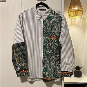 Zara Woman Patterned Button-Up Shirt with Stripes and Paisley